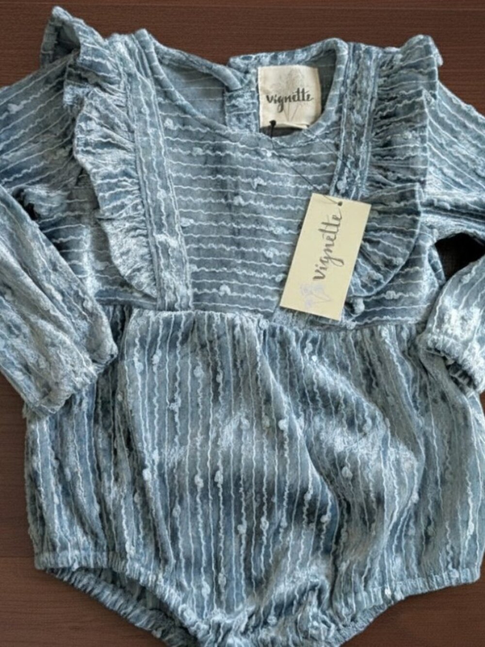 NWT blue velour Vignette bubble with clear sequins accents